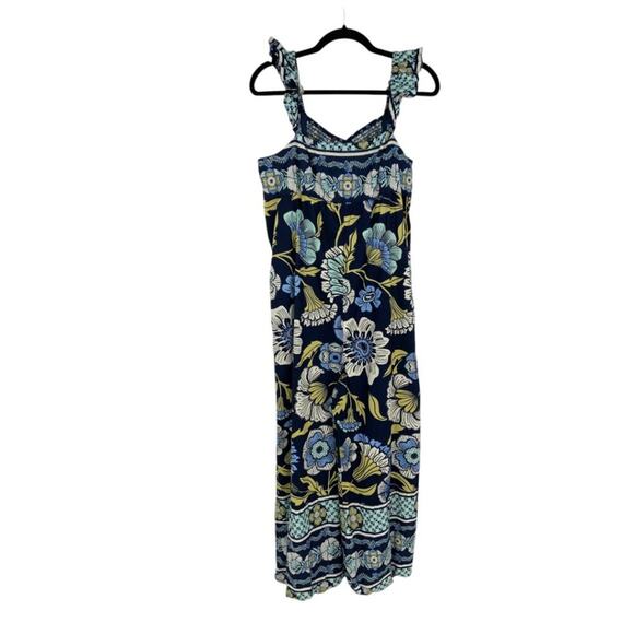 Free People Bali Albright Floral Cotton Jumpsuit Navy Size Medium NWT $148 MSRP - Picture 2 of 7